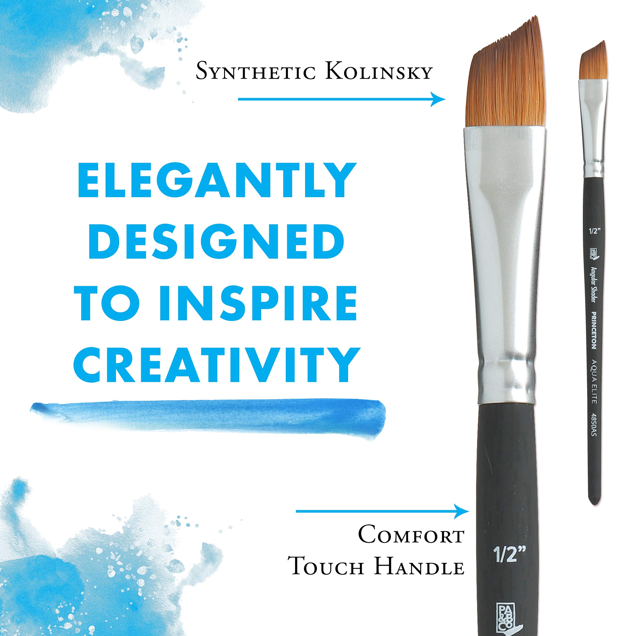 Princeton Aqua Elite, Series 4850, Synthetic Kolinsky Watercolor Paint Brush,Angle Shader, 1/2 Inch - Image 4