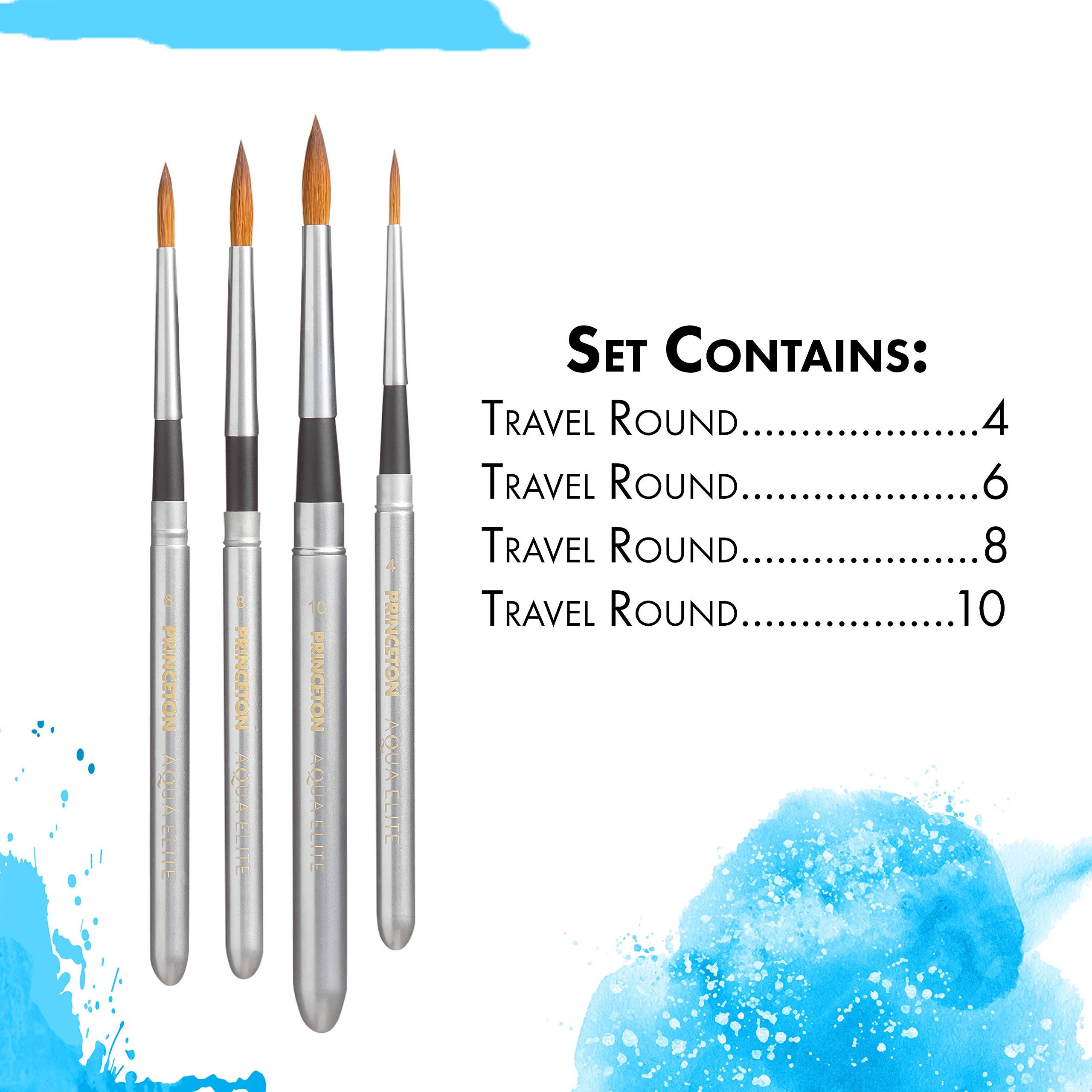 Princeton Aqua Elite, Series 4850, Synthetic Kolinsky Watercolor Paint Brush, Travel Set of 4 - Image 3