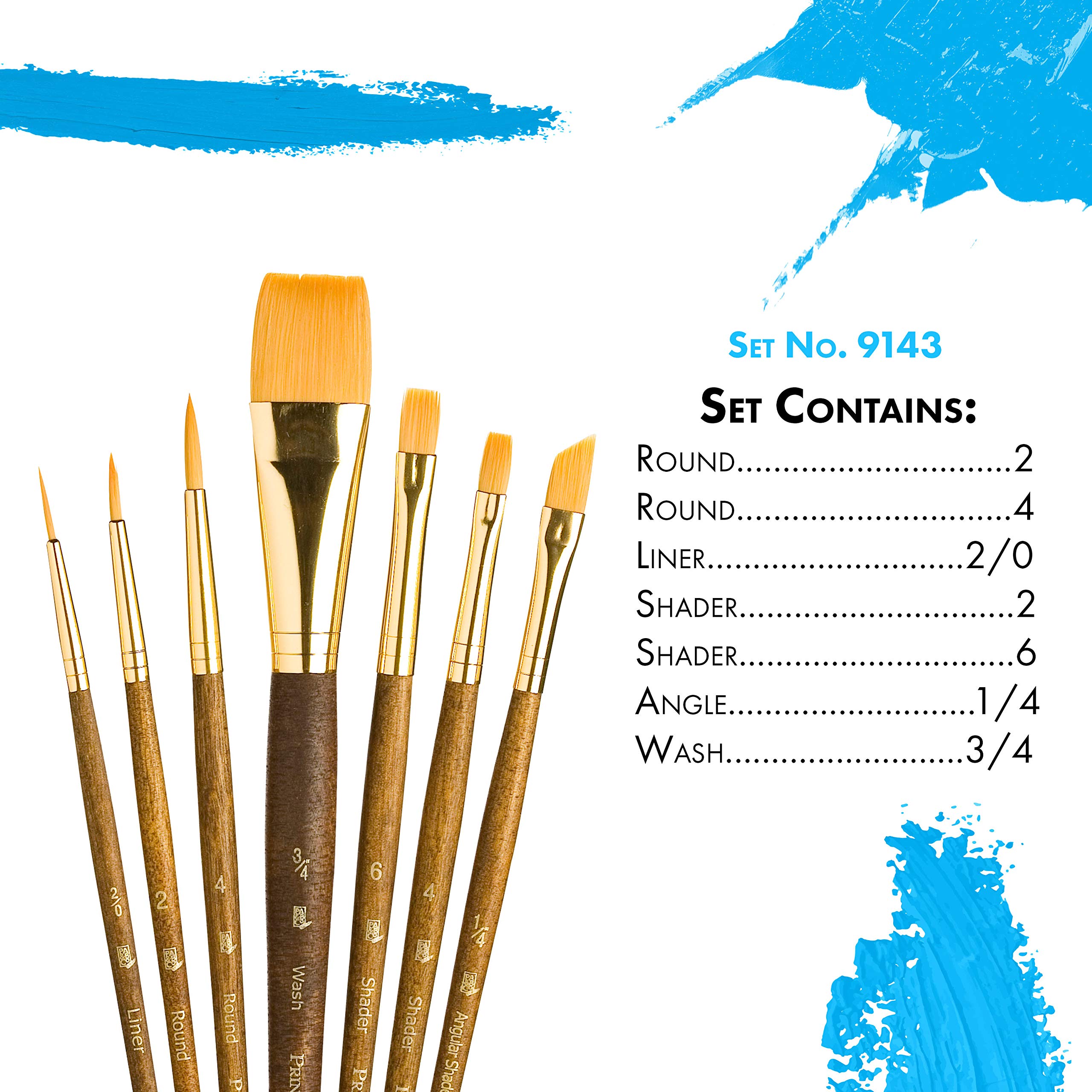 Princeton RealValue Brush Set, Synthetic Golden Taklon, Brown Handle, 7 Piece, 1 Count - Image 3