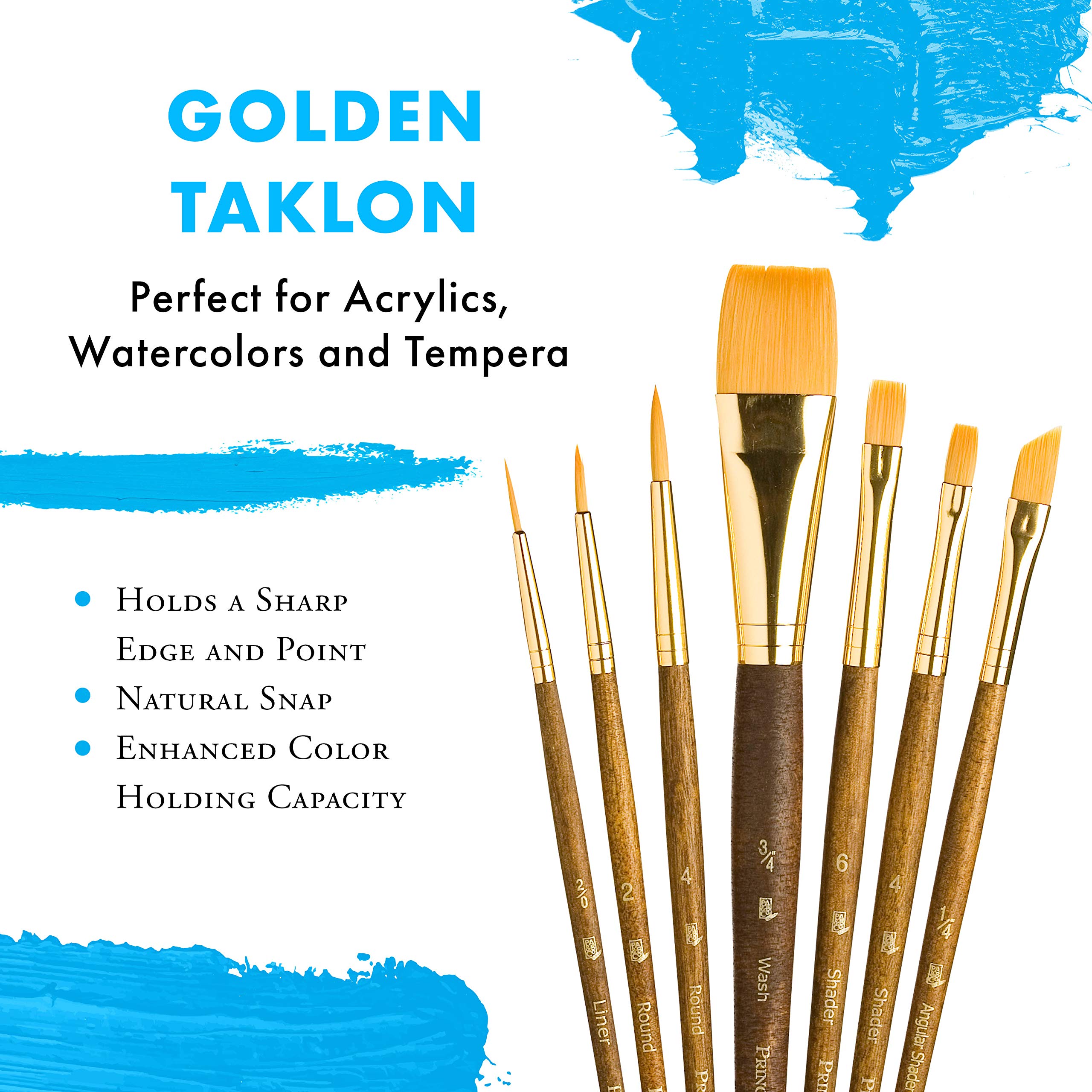 Princeton RealValue Brush Set, Synthetic Golden Taklon, Brown Handle, 7 Piece, 1 Count - Image 4