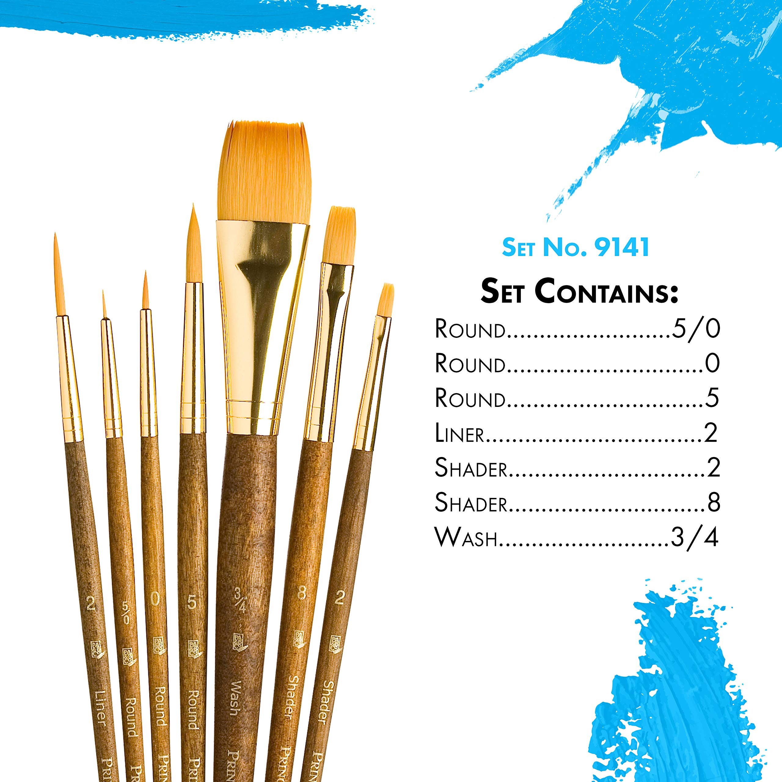 Princeton RealValue Brush Set, Synthetic Golden Taklon, Brown Handle, 7 Piece, 1 Count - Image 3