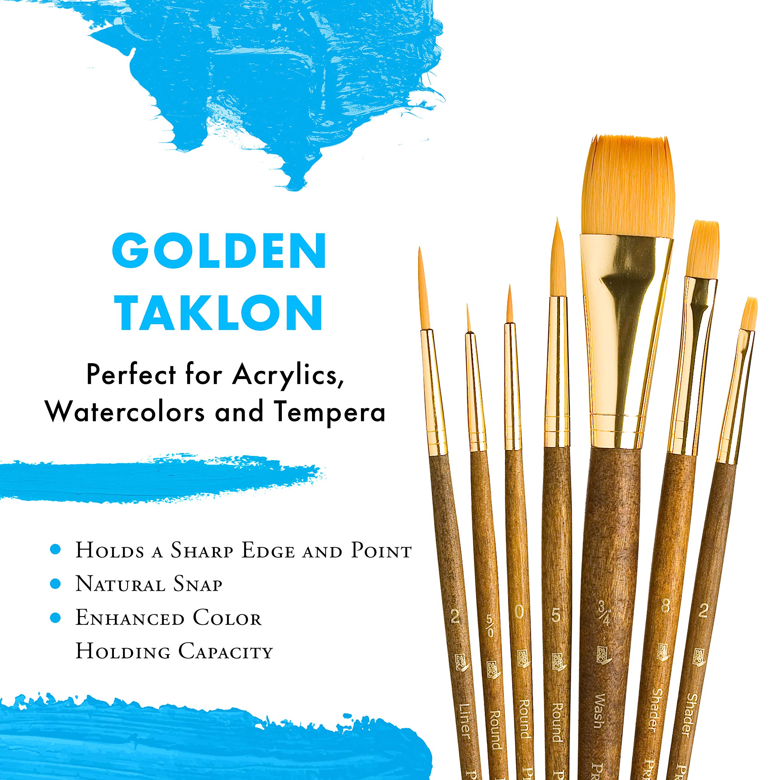 Princeton RealValue Brush Set, Synthetic Golden Taklon, Brown Handle, 7 Piece, 1 Count - Image 4
