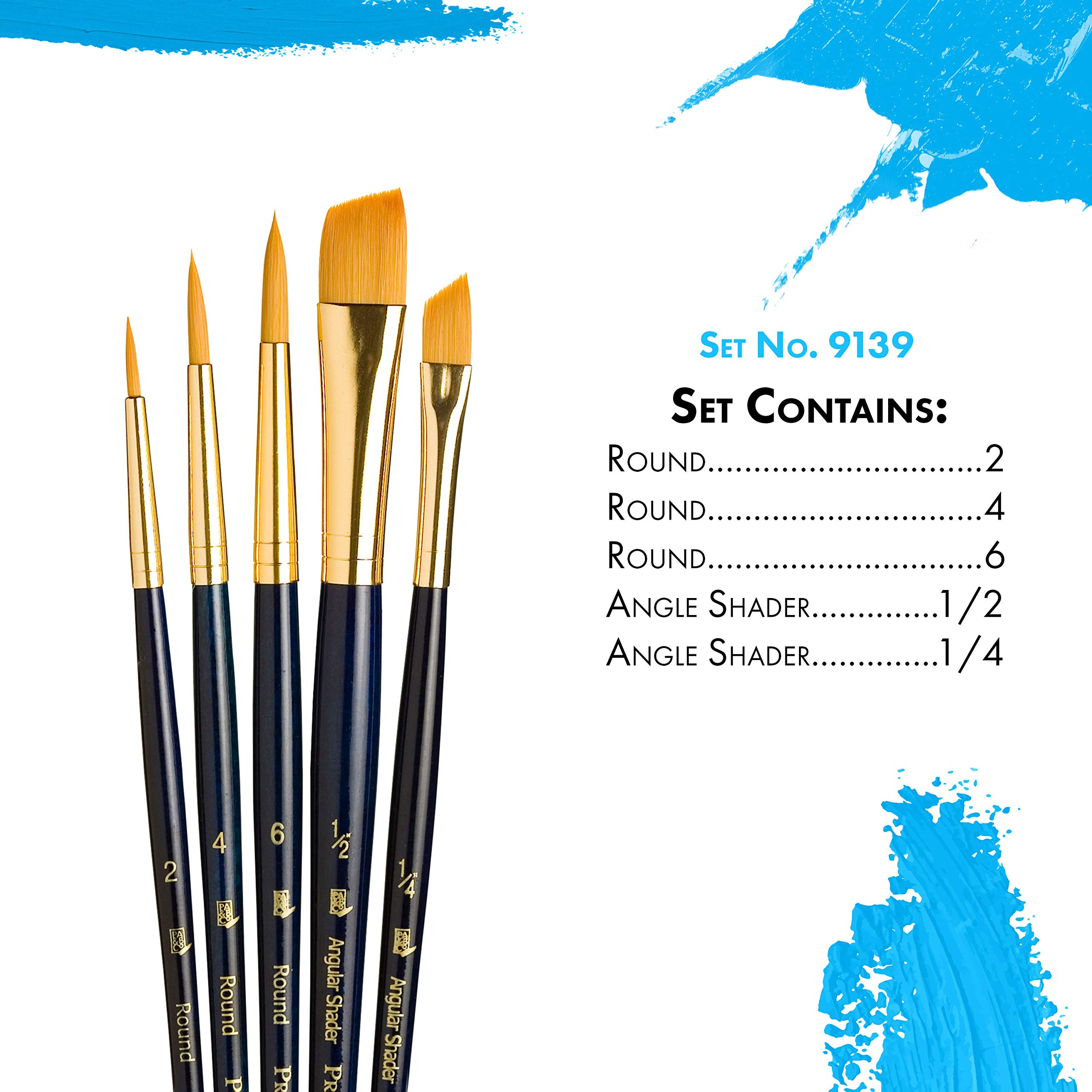 Princeton RealValue Brush Set, Synthetic Golden Taklon, Dark Blue Handle, 5 Piece, 1 Count - Image 3