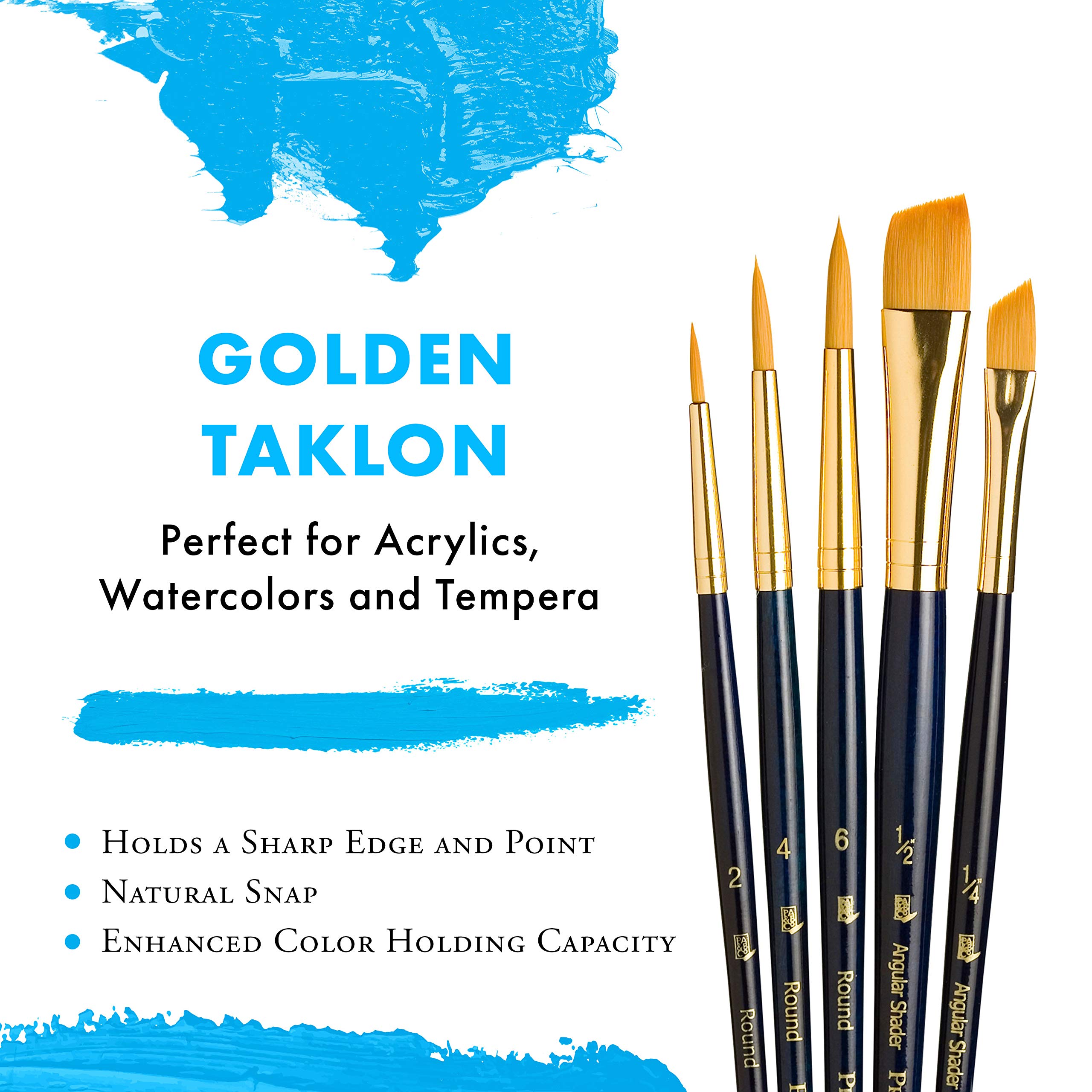 Princeton RealValue Brush Set, Synthetic Golden Taklon, Dark Blue Handle, 5 Piece, 1 Count - Image 4